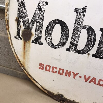 Vintage Mobiloil Gargoyle ￼Porcelain 30” Double sided Sign gas