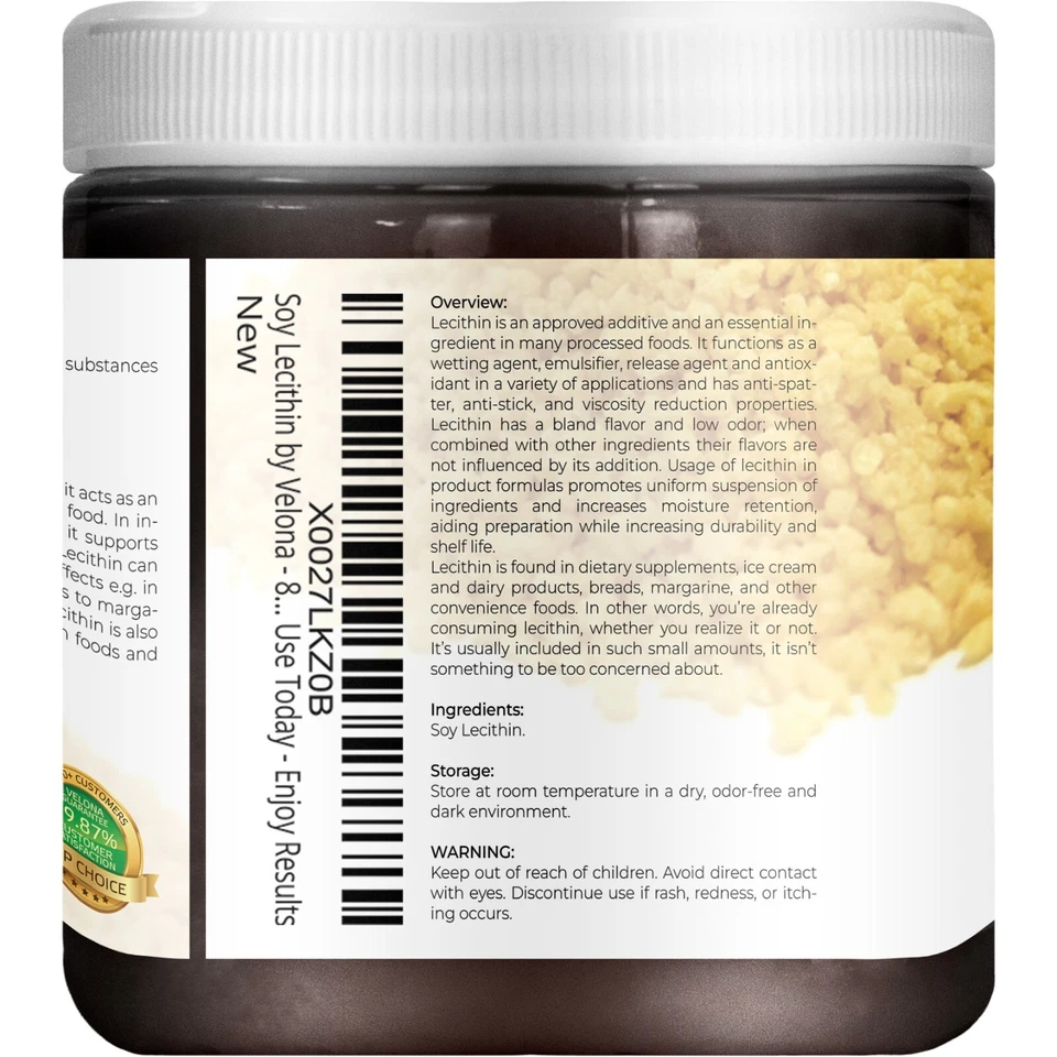 Lecitina de Soja da Velona - Fl Oz 8 Não Refinado, Prensado a Frio, Cabelo Corpo Cuidados com a Pele - Imagem 3 de 4