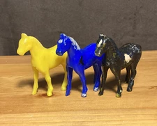 Lot of 3 Vtg Plastic 2.5" Farm Horses Ohio Art Barn Marx Western Ranch Toys 50s