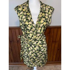 Womens Urban Outfitters Yellow Black Floral Mini Wrap Tie Sundress Size Small