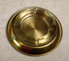  Vintage Clear Glass Ashtray Gold Metal Stand Madmen Mancave MCM
