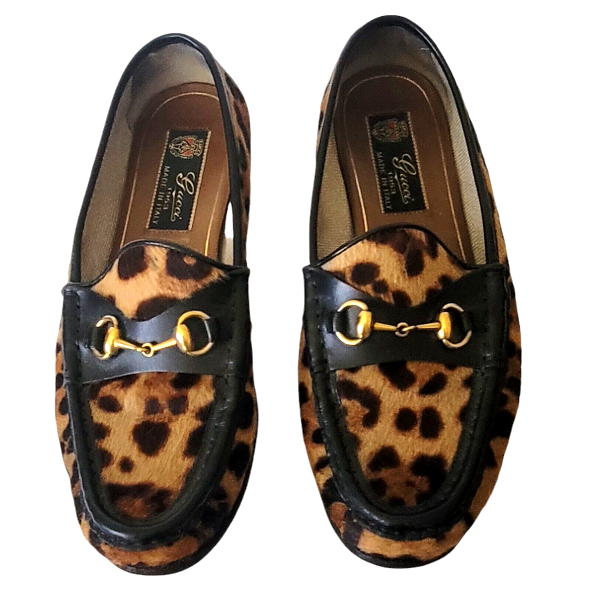 GUCCI Black Brown Calf Hair Animal Print Loafers Made In GUCCI Black Brown Calf Hair Animal Print Loafers Made In