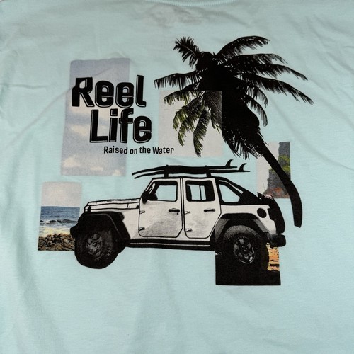 Reel Life Men's Light Blue Short Sleeve Double Sided Graphic Print T-Shirt XL - Picture 10 of 10