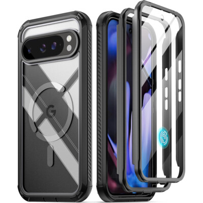 For Google Pixel 9 Pixel 9 Pro 5G Case Poetic MagPro Built-in Screen Cover Black
