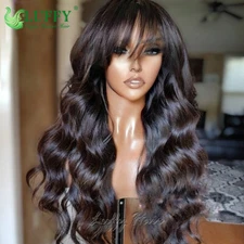 Wavy Brazilian Human Hair Wigs Body Wave Scalp Top Machine Made Wigs With Bangs
