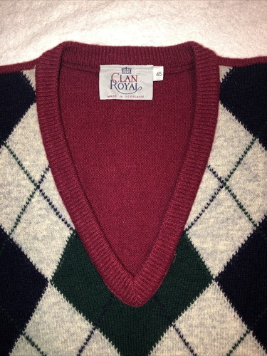 Suéter De Colección Clan Royal Para Hombres Lana de Cordero Borgoña Diamante Argyle Escocia Golf - Imagen 3 de 5