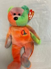 Ty Beanie Baby💜Peace Bear Neon Colors 8.5" New MWMT's