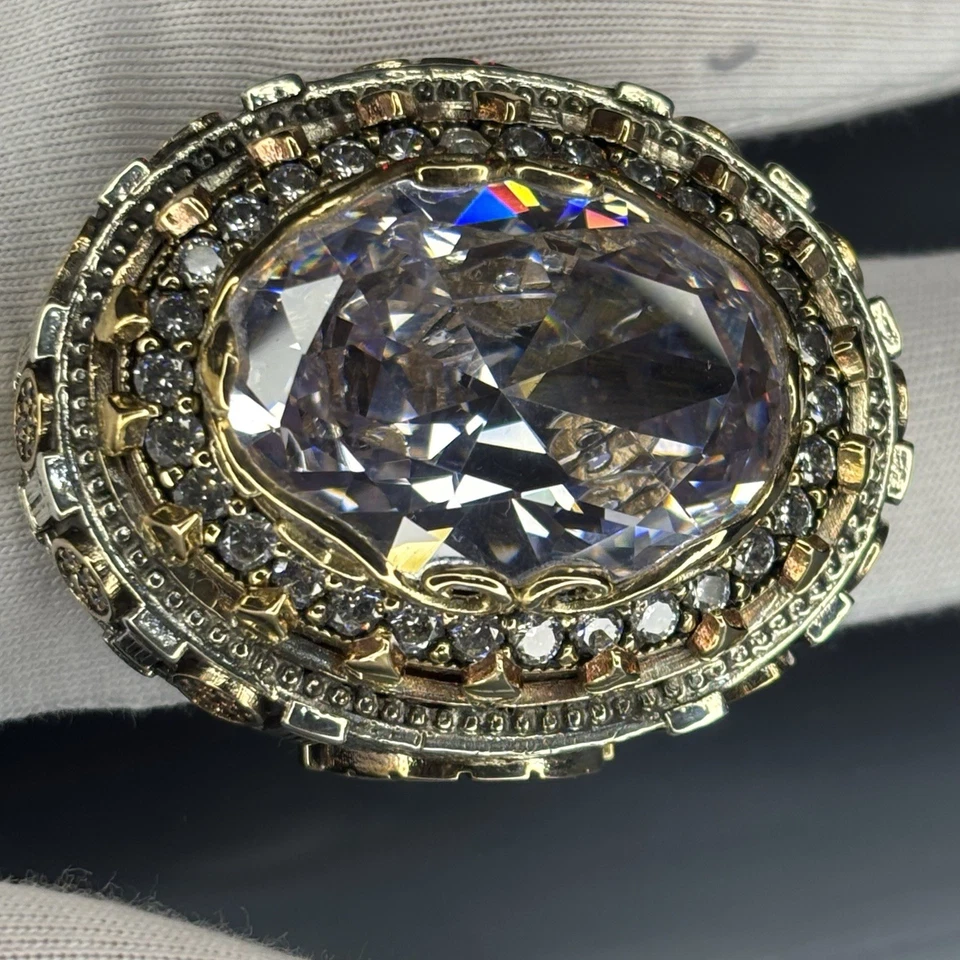 Anillo de moissanita de plata de ley 925: diseño bizantino, joyería ornamentada Foto 2 de 4