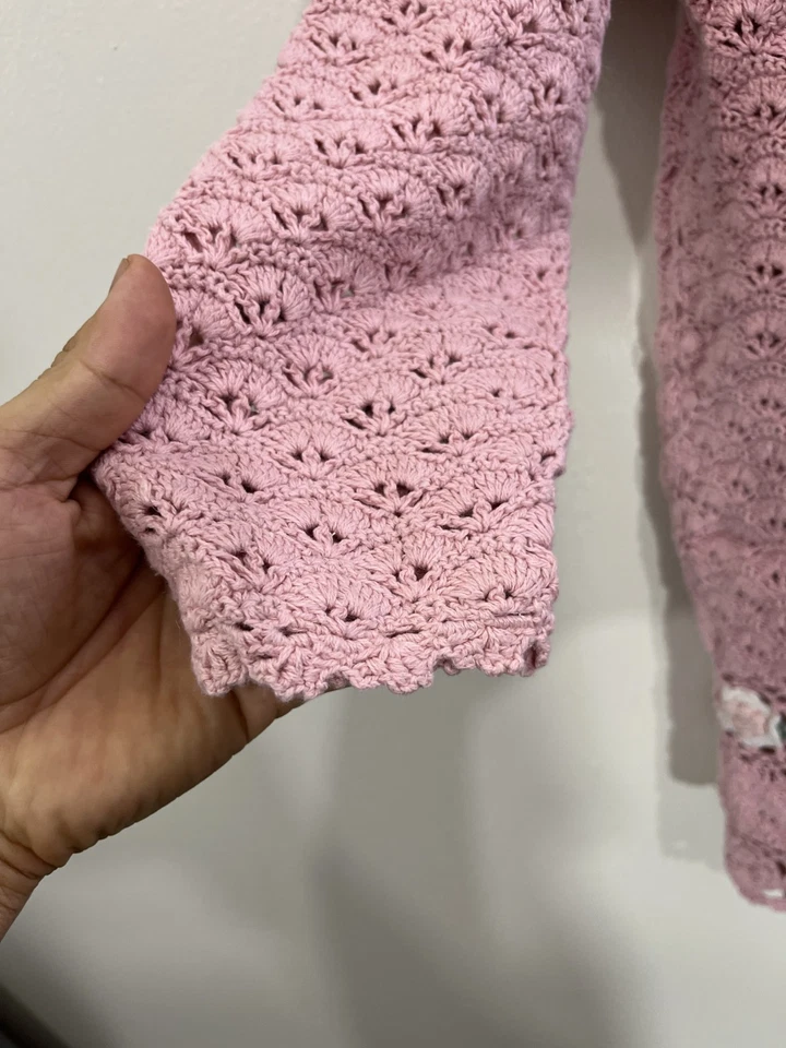 Suéter De Colección Cottagecore Romántico L Tejido a Mano Abuela Jardín Rosetas Floral Rosa Foto 3 de 4
