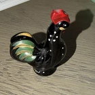 Fenton Hand Painted Ceramic Glossy Rooster Figurine Black Red USA
