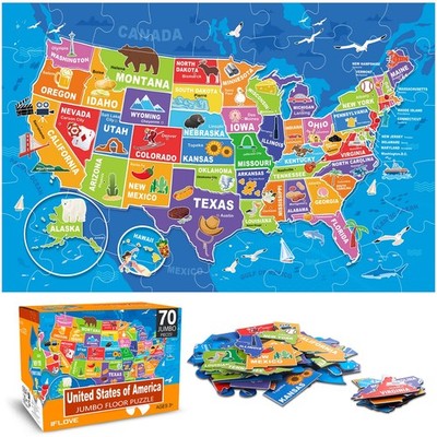 Jumbo Floor Puzzle USA Map Jigsaw Geography Puzzles,70 Piece US Map Toys Gift