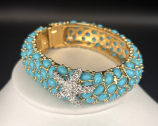 Kenneth Jay Lane (KJL) Gold Tone Turquoise Enamel Crystal Starfish Bracelet