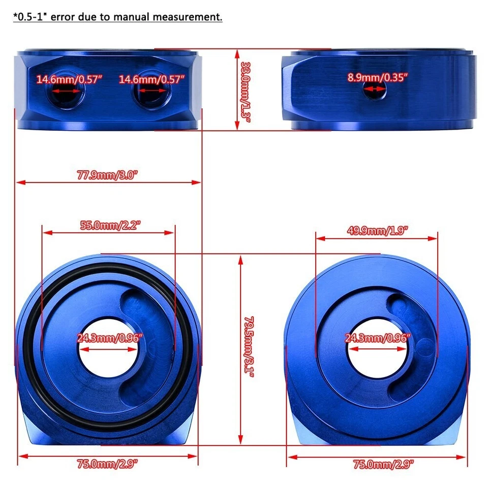 Oil Cooler Filter Sandwich Plate Adapter Kit AN10 M20X1.5 3/4" 16 UNF 1/8 NPT - Image 3 of 4