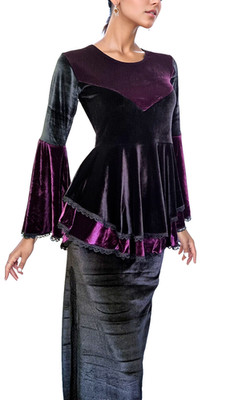 SamtTunika  Gothic  Witch Medieval Victorian schwarz-lila Larp Gr.34-38
