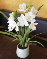 Artplants Kunstorchidee Cymbidium Nala Im Keramiktopf, Creme, 55Cm