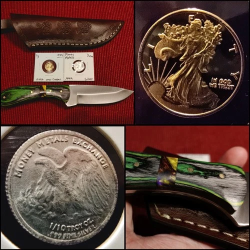 Bullion Blade Bundle: 1/10oz 999 SILVER | Fixed Blade Knife + Leather Sheath