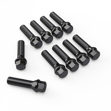 10pcs Extended M12x1.5 Lug Bolts Black 45mm Shank Cone Seat For Various Bmw