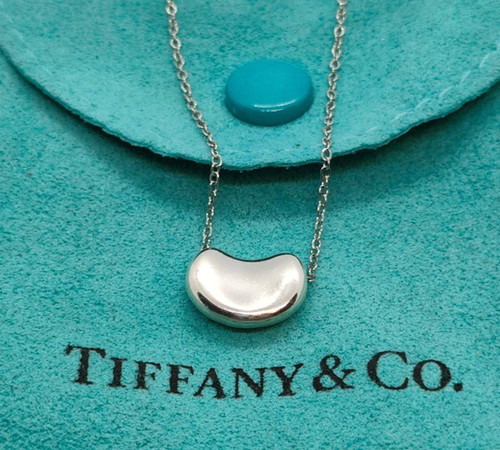Auth Tiffany & Co. Elsa Peretti Bean Pendant Necklace Large 925 with Box & Pouch