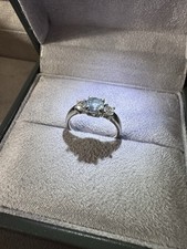 Aquamarine Three-Stone 14ct White Gold Ring Size I (UK)