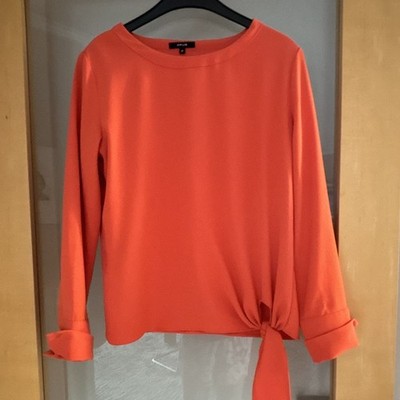 OPUS elegante Damen Bluse Langarm Gr. 38 Orange Rundhals mit Knoten & Bündchen