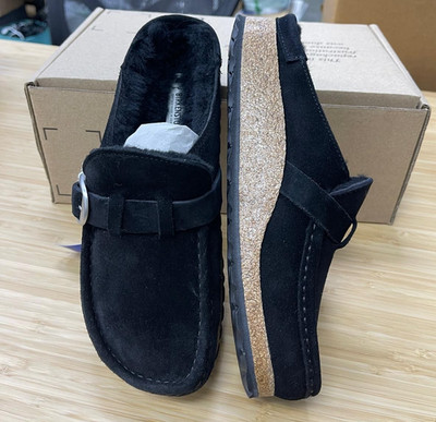 Birkenstock Unisex Buckley Shearling Black Suede, Size EU39/US W8-M6- Narrow fit