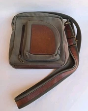 Heavy Canvas Shoulder Crossbody Bag Green Mountain Leather Rugged Travel Hiking 