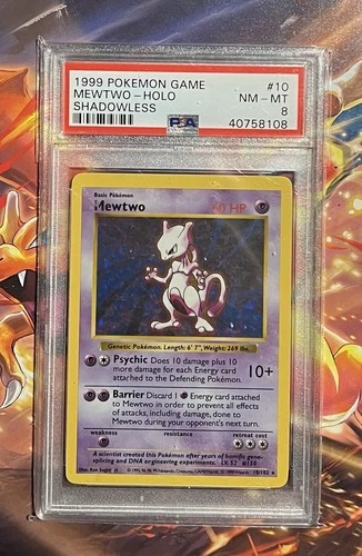 Shadowless Mewtwo Holo - 10/102 - Base Set Vintage WOTC Pokémon Card - PSA 8