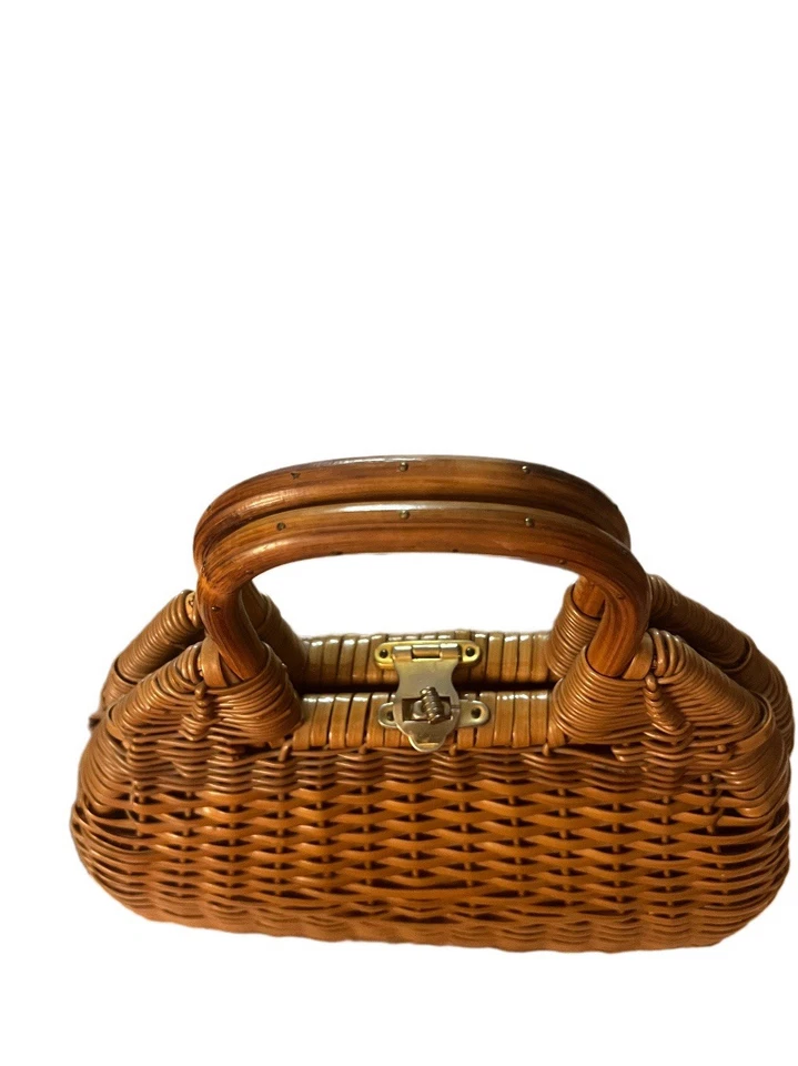 Bolso de mano tejido marrón vintage hecho a mano en Hong Kong británico Foto 2 de 4