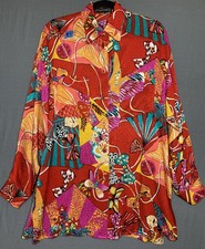 VTG Louis Feraud 100 Silk Abstract Art Long Sleeve Button Up Blouse Womens Sz 8