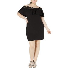 BCX Womens Juniors Plus Off-The-Shoulder Shift Dress Black 3X