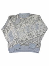 Vtg Saturdays Sweater Mens Large Gray Blue Abstract Knit Crewneck Pullover Korea