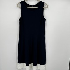 Talbots Navy Blue Sleeveless Fit Flare Dress with White Hem Detail Size Large