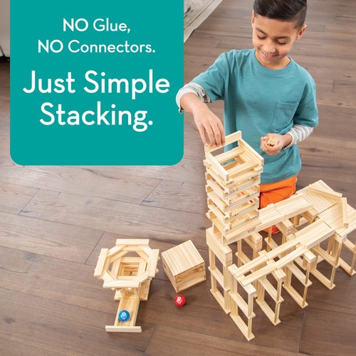KEVA Contraptions, Set di Costruzioni in Blocchi di Legno, Kit Corsa in Marmo, Include 2 Bal... - Foto 2 di 7