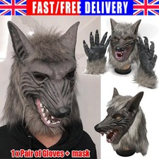 Halloween Wolf Head Face Mask Werewolf Claw w/Gloves Cosplay Costume Horror Prop
