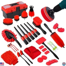 35Pcs Car Detailing Kit with Drill Brush Attachments & Cleaning Tools Box