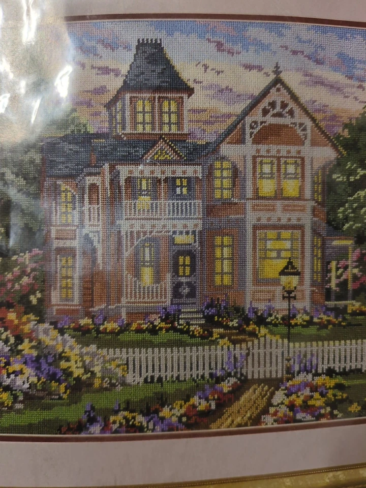Kit de casa victoriana Janlynn Needlepoint 1995 18x14 vintage nuevo sellado Foto 2 de 4