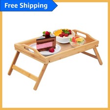 Portable Bamboo Breakfast Tray with Folding Legs for Sofa & Bed Use - All Ages