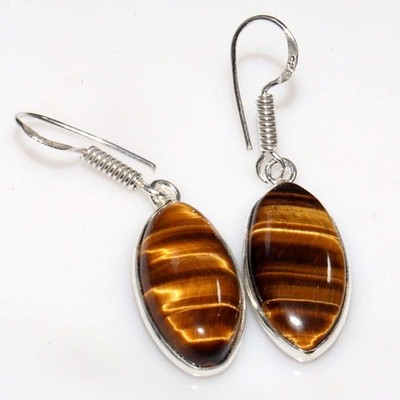 925 Silver Plated Cluster Tiger Eye Earrings 1.5'' Artisan Handmade Jewelry GW