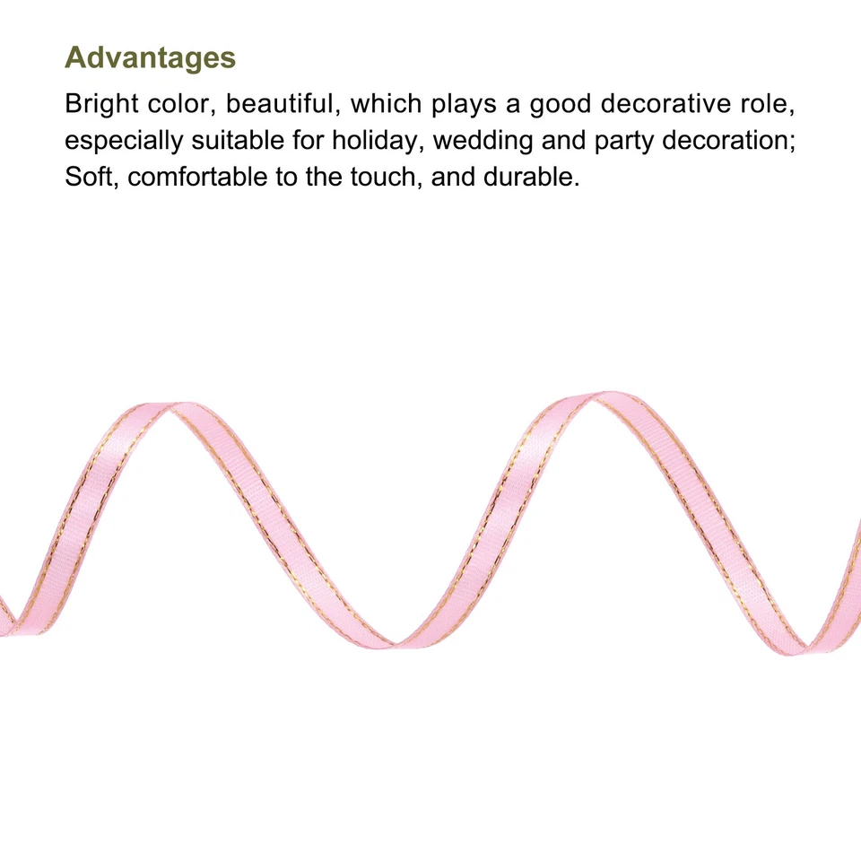 1/4" 25 Yard Wide Satin Ribbon with Gold Edges Grosgrain Ribbon Dark Pink - Image 3 of 4