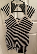 Guess Women's Black & White Stripe Cap Sleeve Bodycon Party Dress - Sz M
