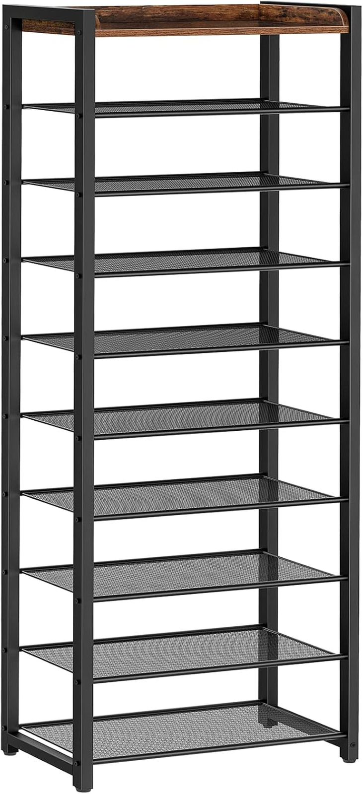 10-Tier Narrow Shoe Rack with 9 Metal Shelves for Space-Saving Storage