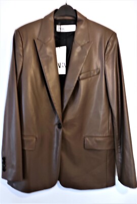 Leather Zara Camel Blazer Gold Buttons Zara Brown Faux Leather
