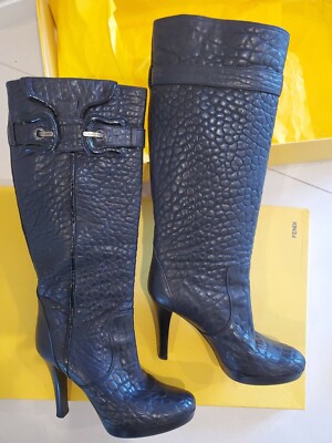 FENDI BOOTS Black Crocodile Leather Boots Size platform