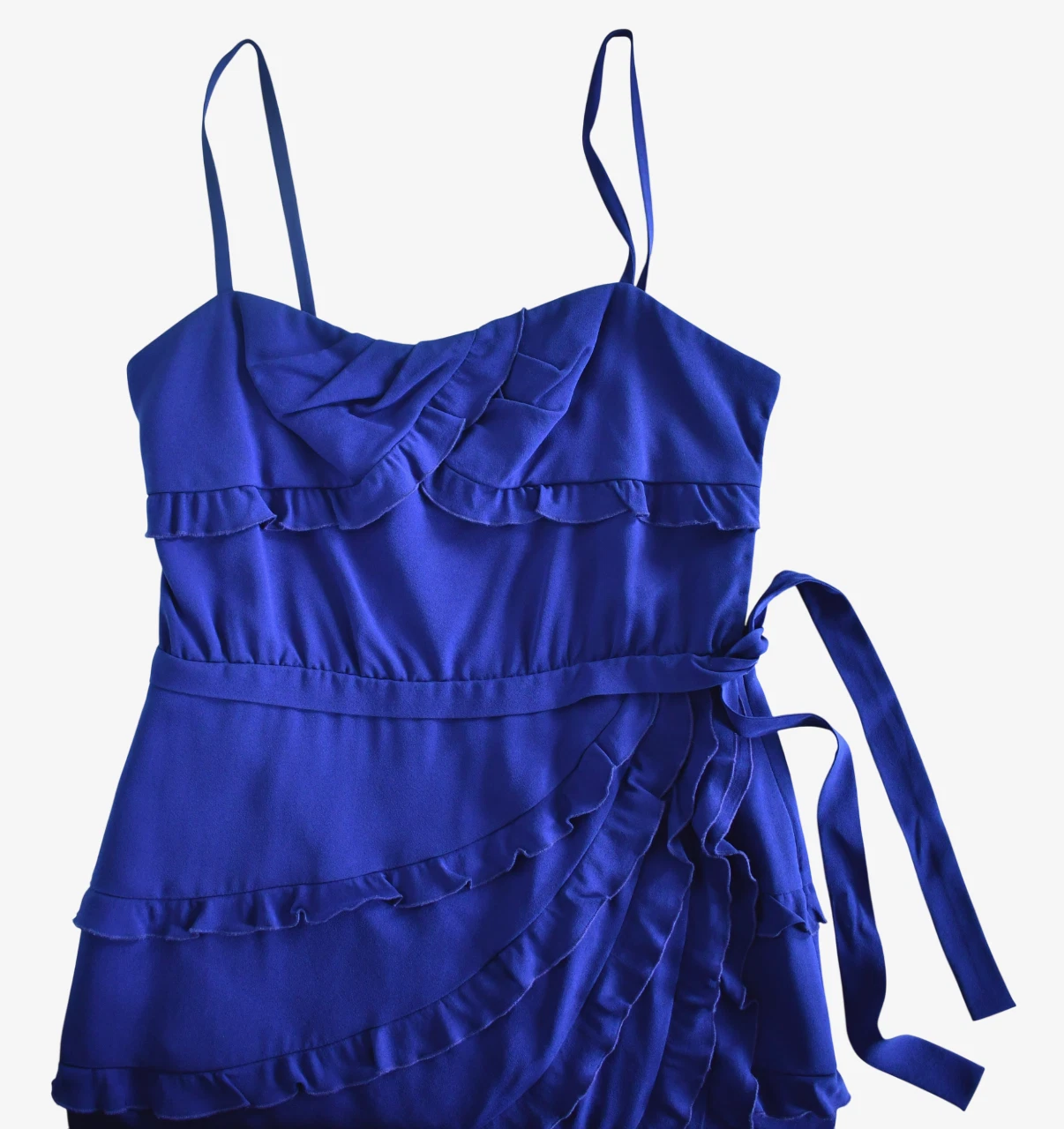 Abito da cocktail nuovo MOSCHINO ECONOMICO E CHIC blu SETA CON VOLANT IT 44 US 8 10 GB 12