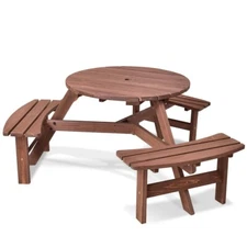 6-Person Patio Wood Picnic Table Beer Bench Set Pub Dining Seat Garden DarkBrown