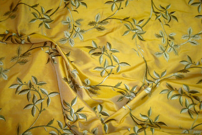1 of 15 yds Designers Fabric Dupioni SILK Embroidered Foliage Drapery 54'' w BTY