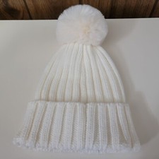 VINCE CAMUTO Faux Fur Pom Knit Beanie Hat Ivory One Size NWT