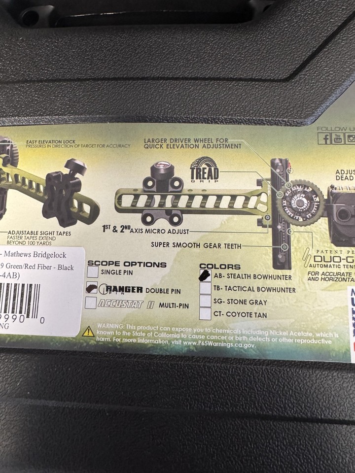 Viseur Axcel Hoyt Driver AVX-31 Ranger .019 Pin RH - Neuf 2025 Avec Support PIC