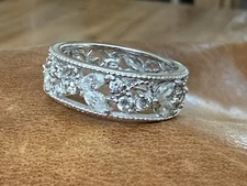 Pretty QVC Epiphany Platinum Clad Zircon Diamonique Lace Design Ring Size 7