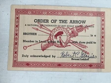 1940's Order of the Arrow signed unused Membership card BSA Emblem